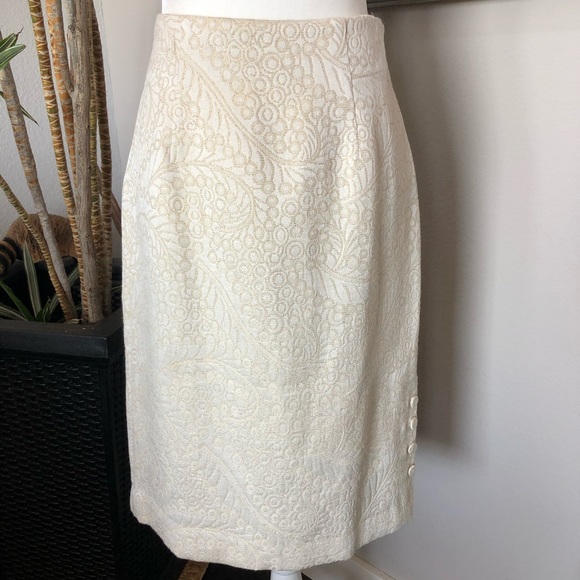 SANDRA Ivory Gold Brocade Pencil Skirt - Picture 4 of 8